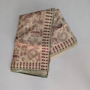 semi kosa silk saree – warli art motifs & zari border