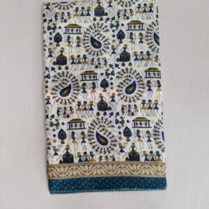 semi kosa silk saree – village life motifs & geometric border